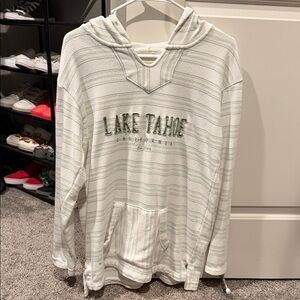 Striped White Hoodie with Lake Tahoe Embroidery